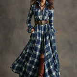 Veronika - Hosszú elegáns kockás ruha övvel